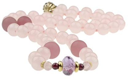 constanze-creation c-c Damen Kette Edelstein Rosenquarz - Amethyst - Granat – Achat/Facettenschliff/Silber vergoldet/Länge 64cm