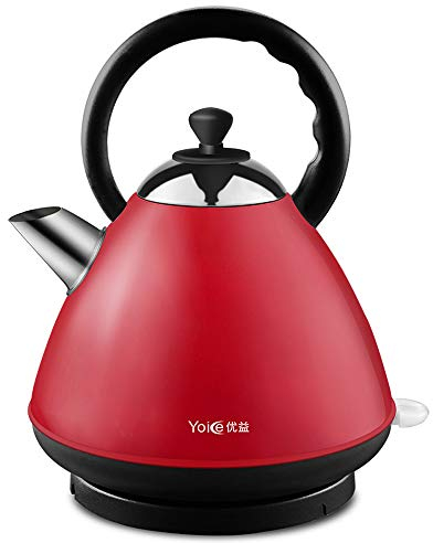 KUANDARMX Sicurezza Bollitore Elettrico, Bollitore Elettrico Vintage in Acciaio Inox - 2 Litri - 1800W - Stile Retró - Anticalcare Lavabile Riscaldamento Rapido, Red