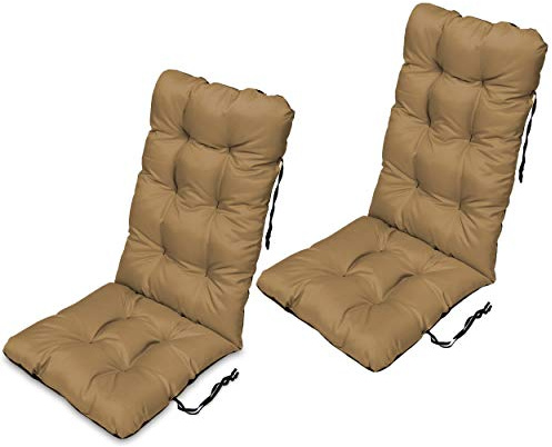 SuperKissen24. Cojín de Silla Jardin Asiento para Interior y Exterior Cómodo e Impermeable para Tumbonas de Jardin o Terraza, Mecedoras (Conjunto de 2-48x123x7 cm, Beige)