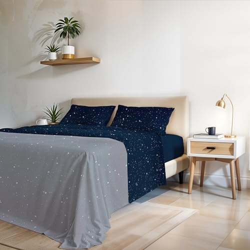 Italian Bed Linen Set Lenzuola Letto Fashion, Made in Italy- Completo Letto in Morbida Microfibra, Lenzuolo Sotto con Angoli, Telo Sopra 240x270 e Federa con Patella Interna, Matrimoniale, Stars