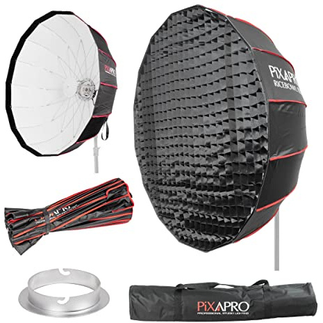 Pixapro 105cm 3ft Elinchrom Rice Bowl Softbox With Grid Easy-Open 16 Rods Circular Parabolic Softbox Soft Box Round Diffuser Studio Photo Key Light Portrait Product Photography Video (White)