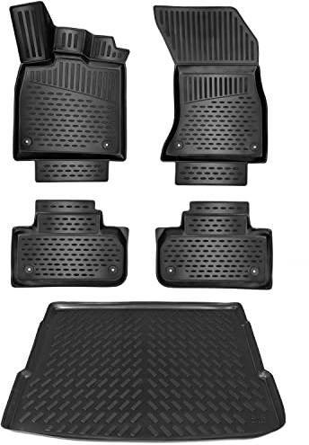 ELMASLINE Gummimatten & Kofferraumwanne Set für Audi Q5 2008-2017 | Extra hoher Rand | Zubehör Fußmatten