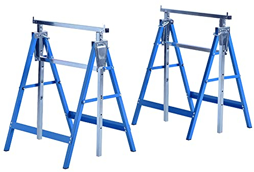 HOMCOM Set de 2 Caballetes Telescópicos Plegables con Altura Ajustable Caballetes de Sierra de Acero para Mesa y Trabajo de Bricolaje Carga 200 kg 68x58x80-130 cm Azul