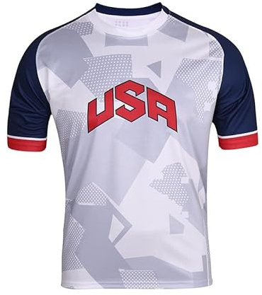YuanDiann Qatar fotboll VM T-tröjor fans heja på sport träning män kvinnor tryck kortärmad rund hals stretch ledig andningsbar snabbtorkande t-shirt USA L