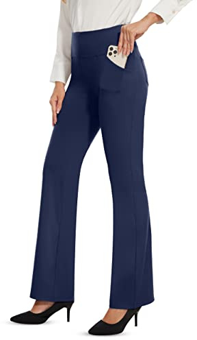 Desol Bootcut Flare yogabyxor, vida byxor med 4 fickor, hög midja stretch, fritid, joggingbyxor, utsvängda arbetsbyxor, blå, XXL