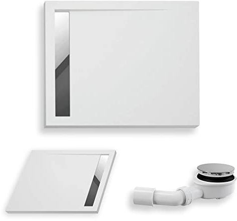 KOLMAN Duschwanne 110x90 cm Rechteck, Weiß, Acryl, Flach, Glatt, Verchromter Edelstahl Rinne + Ablaufgarnitur Ø 90 mm, Design-Duschtasse Rechteckig West New