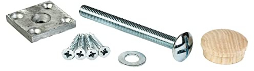 Universal HANDRAIL to Newel Post Fixing KIT (1x Oak Cover Button, 1x Fixing Bolt 85mm Long, 1x Cover Button, 1x Washer, 1x Fixing Plate, 4X Fixing Screws 40mm)