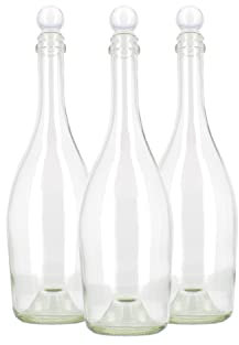 Swan Set 3 Bottiglie in Vetro Trasparente 750 ml per acqua a collo lungo con tappo a pressione a forma di perla