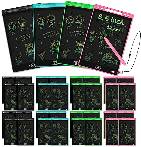 32 Pack LCD Writing Tablet 8.5 Inch with attached Pen and String for kids, toddlers, girls, boys, reusable erasable colorful Doodle Board, Doodle Pad, educational learning Toys Gifts (8.5inch, 32pack)