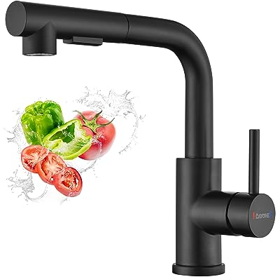 Mattschwarze Küchenarmatur mit herausziehbarer Brause, DAYONE Edelstahl Barhähne, Küchenmischbatterie mit zwei Sprühfunktionen und herausziehbarer Brause, 360° schwenkbare Einhebel-Küchenarmatur