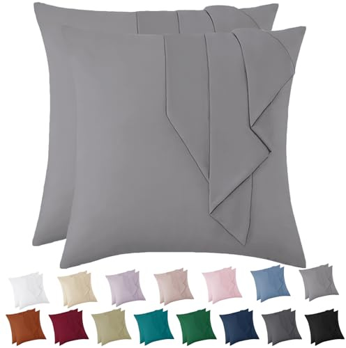 Vielit Premiun Weicher Kissenbezug 80x80 cm 2er Set Kopfkissenbezug 80x80 cm mit Reißverschluss Öko Zertifikat Kissenhülle Grau für Allergiker