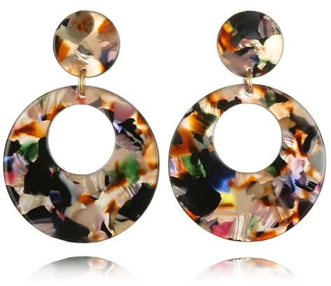 Wendalern Boucles d'Oreilles Géométriques en Résine et Acrylique Style Boho avec Disques Ronds - Bijoux pour Femmes
