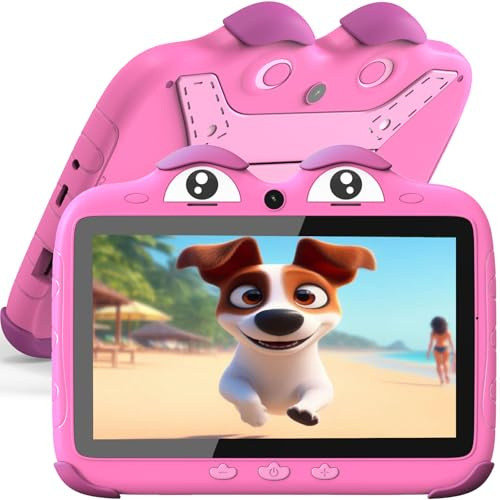 YINOCHE Kids Tablet 7 inch Tablet for Kids 3-7 Toddler Tablets for Kids Toddlers 32GB Android Children's Tab with Dual Cameras Parental Control Pre-Installed Kids Apps Kid-Proof Case (Red)