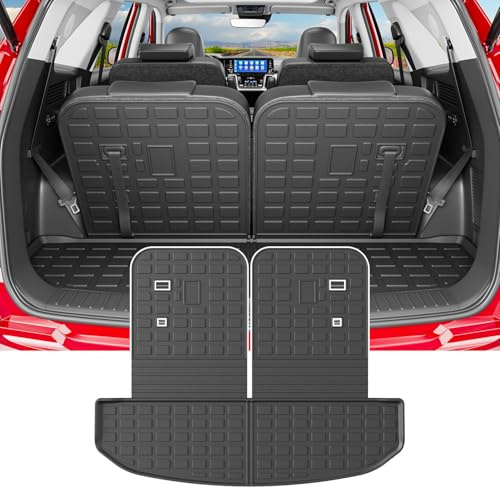 powoq Trunk Mat Compatible with 2021-2025 KIA Sorento/Hybrid/PHEV Cargo Liner with Backrest Mats Replacement for KIA Sorento 2021 2022 2023 2024 2025 Accessories(Trunk Mats with Backrest Mat)