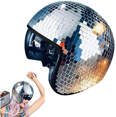 Discokula spegelhatt discokula hattar disco dekor hjälmar med infällbart visir glitter spegel glas discokula hatt hjälm för kvinnor män nyhet festhatt glänsande paljetter basebollkeps (silver)