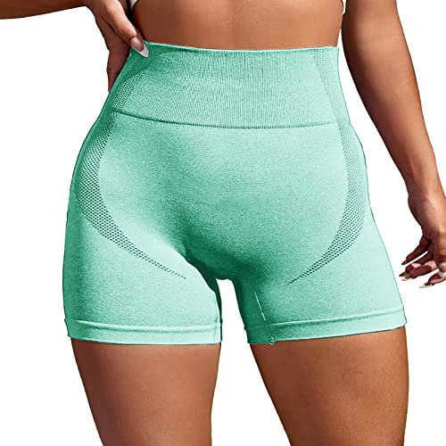 Sport-Shorts für Damen, sexy, hohe Taille, Laufshorts, Damen, Shorts, Leggings, Radsport, Damen, kurze Leggings, blickdicht, Pole Dance, Leggings, ohne Nähte, Yoga, Fitness, Minzgrün, l