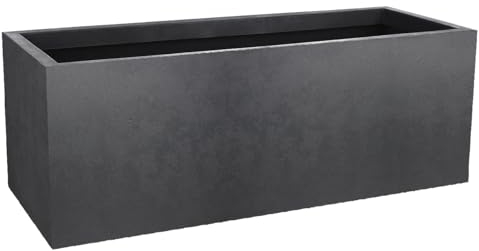 EDA - Jardinière Basalt'Up 57 L - Décor Imitation Béton - Simple Paroi - Zone de Rétention d'eau - 79,5 x 29,5 x H.29,5 cm - Gris Anthracite