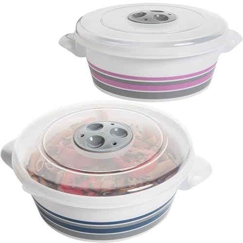 SUSTANIA Mikrowellengeschirr mit Deckel, Dampfregelventil und Griff, 2er Set Mikrowellen Geschirrset, 2 Stück V = 2l, aus lebensmittelechtem Kunststoff (Mehrfarbig)