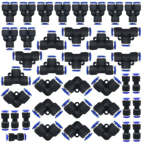 Pneumatic Plug-in Fitting, Dujelixa Hose with Push-in Fitting(40pcs 6mm: Combination Type Y+T+I+L), Plastic Diameter 1/4 Inch to Connect Hose Connection