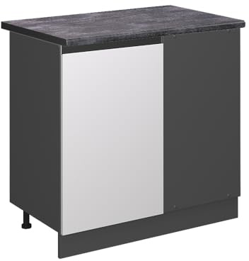 Vicco Eckunterschrank R-Line, Weiß, 86 cm | Verbindet zwei Küchenseiten · AP Anthrazit inkl. · Höhenverstellbare Füße · 1 Tür · Großer Innenraum ✓