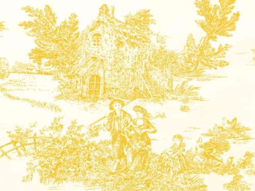 Beschichteter Stoff, Meterware, hergestellt in Italien, 100 % reine Baumwolle (1 Meter x 1,80 m breit, 99,1 x 180,3 cm) Schrittlänge – Toile de Jouy Gelb)