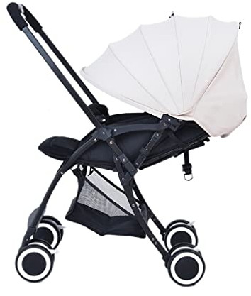 ZONABSQQ Kinderwagen Faltbarer Kinderwagen, 5-Punkt-Gurt, Rahmen aus Aluminiumlegierung, mit Verstellbarer Rückenlehne, großer Stauraum, weiß Komfort und Sicherheit
