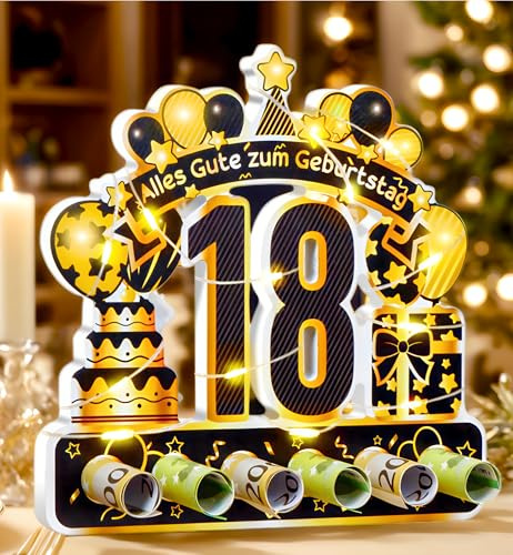18.Geburtstag Geldgeschenk,18.geburtstag mädchen junge mit LED Lichterkette,geschenke zum 18 geburtstag mädchen,18 geburtstag deko Geldgeschenke,18 Jahre Geburtstag Geld Geschenk Tisch Party (18)