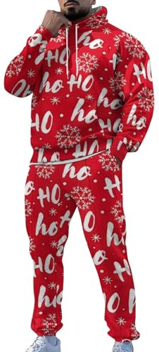 Gyaimxfu Survêtement de Noël pour homme - Costume de rouge Père Noël - Renne - Imprimé sapin - Tenue ample sweatshirt et jogging