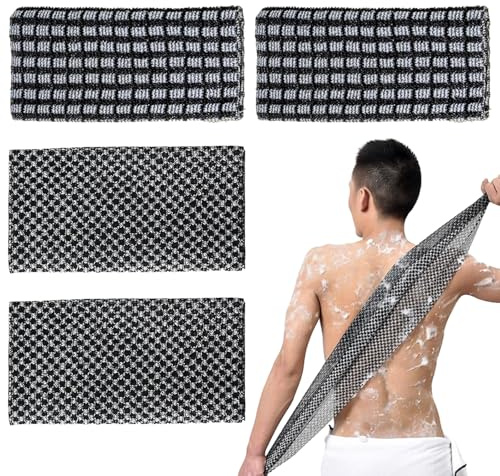 JSTHHTT 4 Stück Peeling Waschlappen, Rückenschrubber Rückenbürste, Rückenschrubber für Dusche, Peeling Rückenbürste, Handtuch Männer Frauen Tägliche Baden (Schwarz)