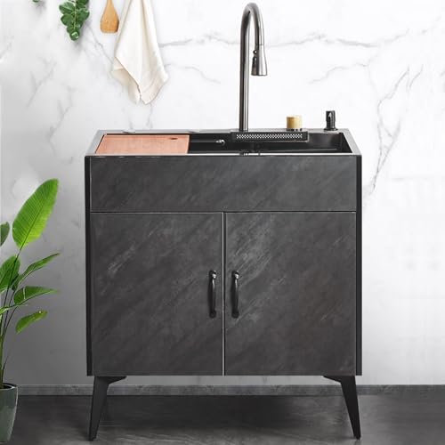 Lavello Cucina con Mobile,Lavandino da Esterno in Acciaio Inox,Mobiletto Bagno con Rubinetto,Scarico,Lavatoio da Giardino,Lavabo di Utilità per Interno,Ristorante,Bar,Caffè,Garage,Lavanderia(Black,75x