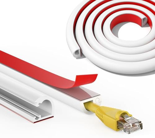 3M Mini Canalina Passacavi, Autoadesivo Canali a Cavo Semicircolare, Copricavo Flessibile per Parete e Pavimento, Mini Canali per Casa e Ufficio - Bianco