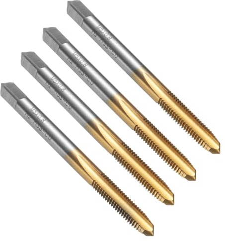 sourcing map 4pcs Straight Flute Thread Tap, M5 x 0.8 Metric Titanium Coated Screw Threading Tapping Tool Thread Milling Machine Taps, M35 High Speed Steel with Cobalt