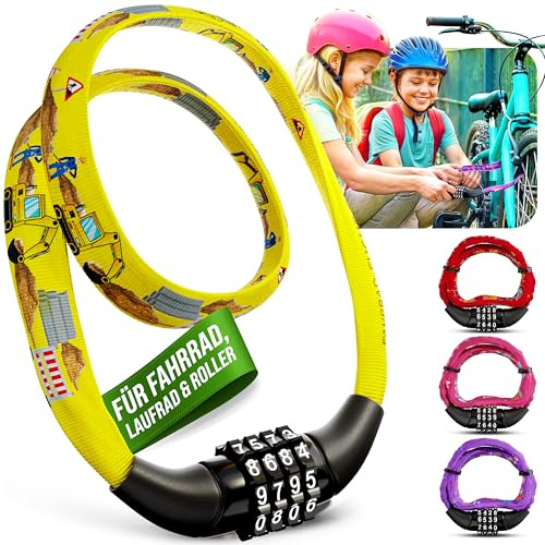 Fahrradschloss Kinder mit Zahlencode – Bagger – leicht und sicher – Kinder Fahrradschloss Zahlenschloss – 65 cm – Zahlenschloss Fahrrad – Schloss Zahlencode für Kinderfahrrad