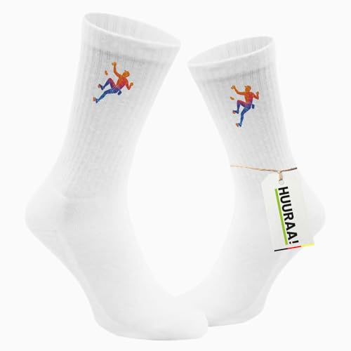 Huuraa Unisex Socken Bouldern Klettern Geschenk | Baumwolle Tennissocken Geschenkidee Weiße Sportsocken mit Motiv Unisex Baumwollsocken für Frauen und Männer