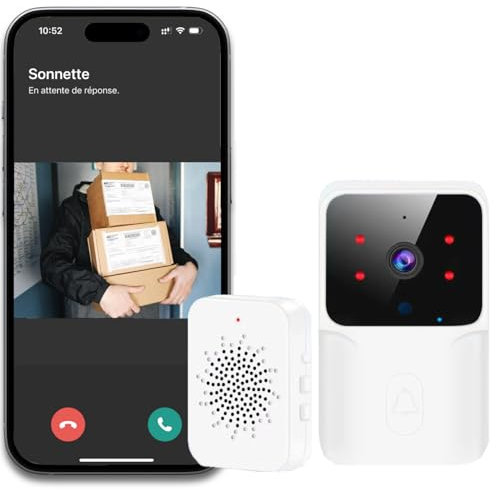 Winnes Sonnette sans Fil avec Camera 150 Mètres Carillon Electronique,Kit de Carillon avec Récepteurs Enfichables,Vision Nocturne Audio Bidirectionnel pour Maison,Bureau,Hôtel