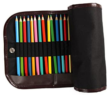 Happyyami Canvas Farbstift-etui Mit Fächern Und Platzsparend Leichter Stiftehalter Für Künstler Studenten Künstlerische Aufbewahrung Waschbar Schwarzes Roll-up Mäppchen