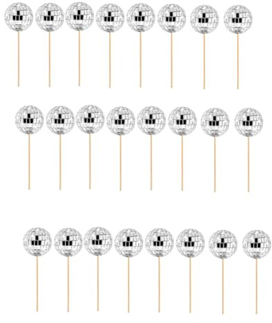 Pesfehhy 24 PCS Disco Ball Cupcake Toppers Disco Ball Cupcake Picks Reflective Mirror Ball Cake Toppers Disco Decorations Silver
