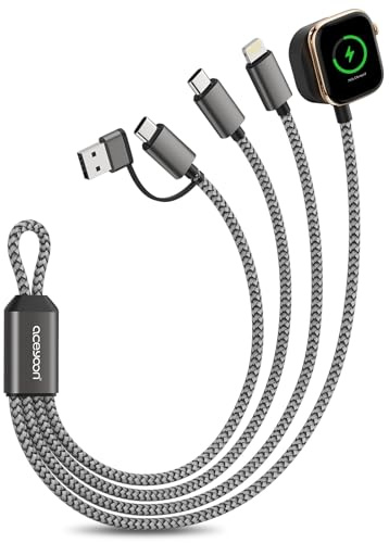 aceyoon 3 in 2 Multi Ladekabel für Apple Watch und Handy Ladegerät 23.5cm, 18W Multi USB C Kabel mit Typ C/USB A auf Lighting, Typ C/USB A auf USB C (Grau)