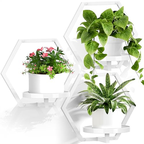 JOPBENG Lot de 3 supports muraux pour plantes d'intérieur, supports muraux en métal à suspendre pour jardinières, étagères de fenêtre (blanc)