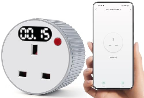 Jadeshay Smart WiFi Timer Plug Socket 15 Minutes to 24 Hours Timer Switch LED Display Digital Countdown Socket 13A 3120W,Remote Control via Tuya APP