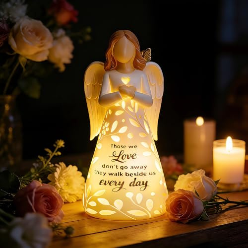 AlevaHive Guardian Angel Figurine Lights with Remote for Women - Light Up Angel Statue Decor, Birthday Mothers Day Sympathy Gift,Memorial Gift for Loss of Mom Dad Grandma(No Batteries Included)