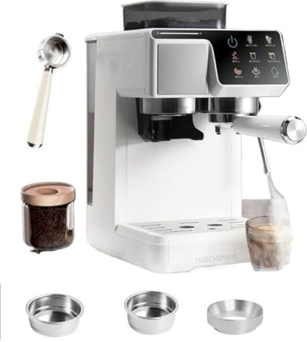 YIGECHENXIN Cafetera Espresso Profesional 1300w/220v con Bandeja de Goteo extraíble Molinillo de café con Control de Temperatura de 20 Bar Limpieza y descalcificación automáticas