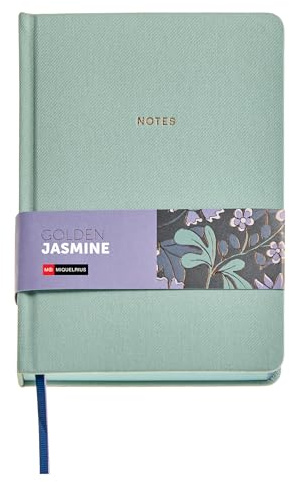 Miquelrius - Cuaderno A5 (143 x 205 mm) para notas, Interior blanco rayado, 96 hojas de 80 g/m², Cubierta de cartón forrado con tela, Verde
