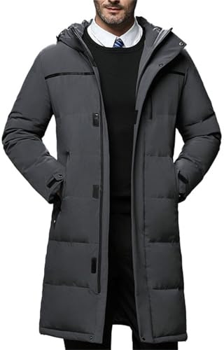 Generisch Winterjacke Herren Lang Winter Warme Jacke Mantel Daunenjacke für Herren Lange Winterparka mit Mehrere Taschen Männer Daunenparka Mode Kapuzenjacke Casual Puffer Jacket Wintermantel
