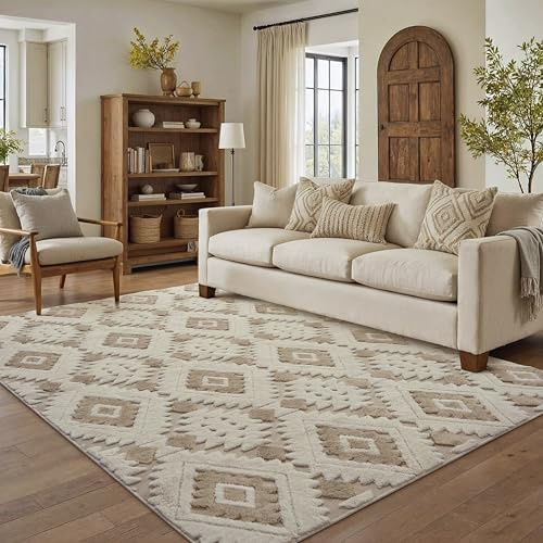 PureCozy Beige Braun Teppich Wohnzimmer 160x230cm Boho Schlafzimmer Waschbarer Groß Teppiche 3D Effekt Gegend Esszimmer Kinderzimmer Bettvorleger Flauschig Kurzflor Carpet