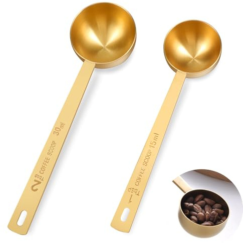 Cuillère Doseuse Café,Lot De 2 Cuillère À Mesurer Dorée,Cuillères Pour Thé En Vrac,Cuilleres Personnalisée,Cuillère À Mesurer Acier Inoxydable À Long Manche,Pour Café Moulu,Lait,Thé,Sucre,Protéines
