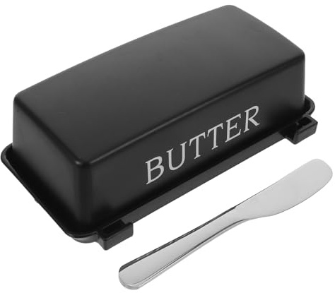 FIXOSHEE Beurrier Hermétique en Plastique Noir avec Couvercle et Couteau Intégré Boîte à Beurre Compacte Cuisine Plateau Spacieux pour Conservation au Réfrigérateur Usage Domestique et