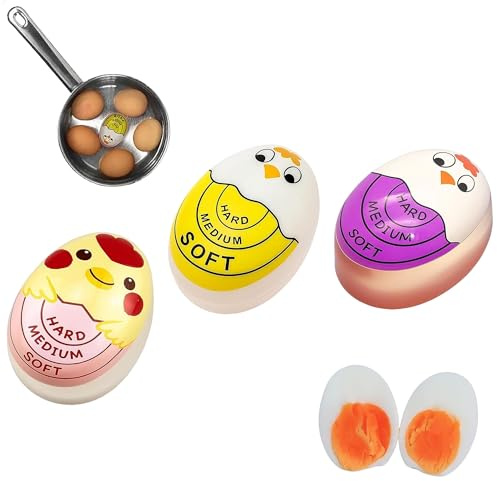 3 Stück Egg Timer, Eggtimer,Eierfarbe ändern Timer, Eieruhr, Eieruhr Zum Mitkochen, Eieruhren, Wählen Sie Die Reife Der Eier Nach Temperatur un(Lila, Gelb, Rosa)