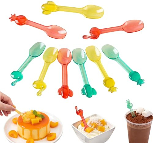 27-Piece Mini Reusable Spoons, Colourful Plastic Dessert Spoons Set for Ice Cream, Yogurt & Jelly, Unique Flamingo Pineapple Cactus Designs, Small Gelato Spoons for Parties & Everyday Use