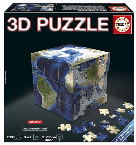Educa - 3D-Weltkarte | Würfelpuzzle für Erwachsene, 216 Teile | Ab 14 Jahren (20712)